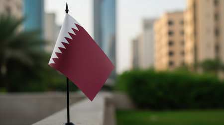 Flag on blurred background. 3D Render. Selective focus.の写真素材