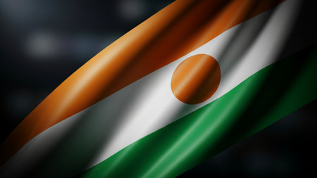 Niger waving flag on night city background. 3d illustration.の写真素材