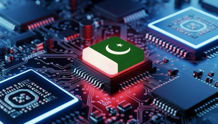 Pakistan flag on a circuit board, technology concept 3D illustration