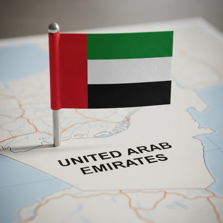 United Arab Emirates national flag on the map. 3D Renderingの写真素材
