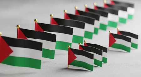 Palestine flag in row of flags. National patriotic 3D rendering
