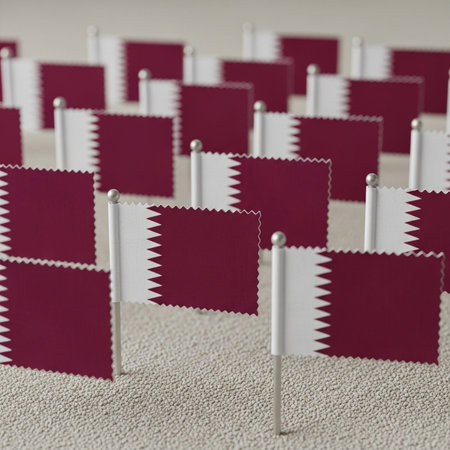 Flag of Qatar in the form of pins on a carpet. 3D renderingの写真素材