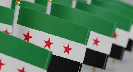 Waving flags in a row. 3D renderingの写真素材