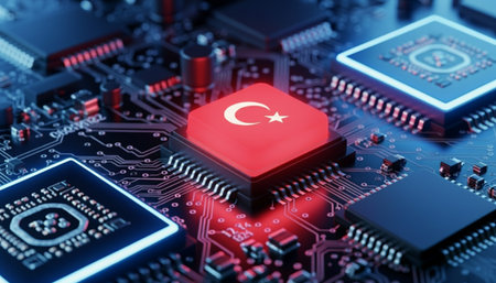 Close-up view of a futuristic GPU card circuit 3D rendering