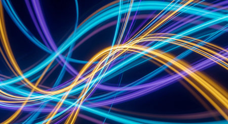 abstract background with glowing lines in blue and yellow, computer generated