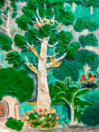 The Promise Island Art of concrete painting in Wat Thong Pattanararm, Hui Yai, Chonburi, Thailandのeditorial素材