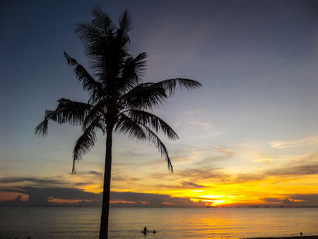 Sea  and sand and sun when sunset timeの写真素材