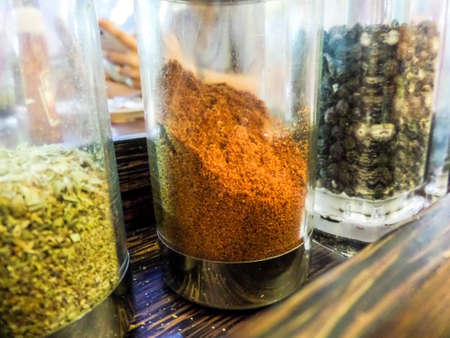 Pizza ingredient on desk in pizza shopの写真素材