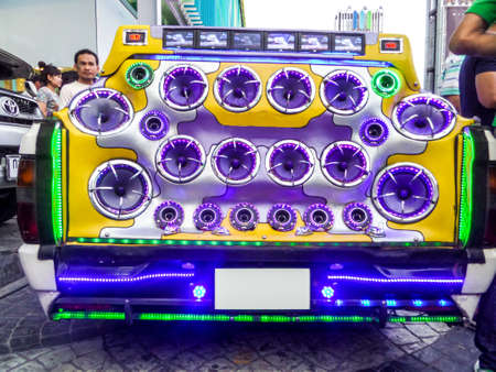Car audio light and sound show in local department storeの写真素材