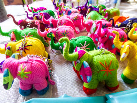 The elephant handmade make by rainbow knitting woolの写真素材