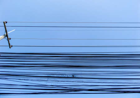 Power electric line on blue sky in the eveningの写真素材