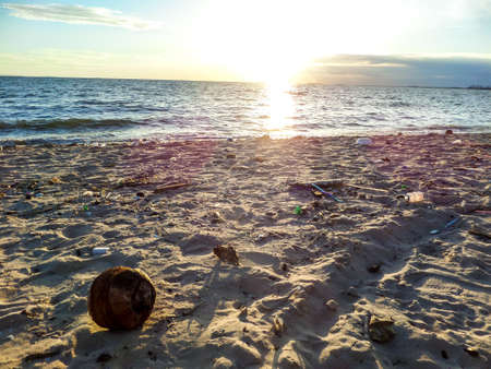 Sunset over sea in the evening at banglamung beachの写真素材
