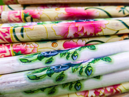 vintage chopstick art, paint on surface to up grade valueの写真素材