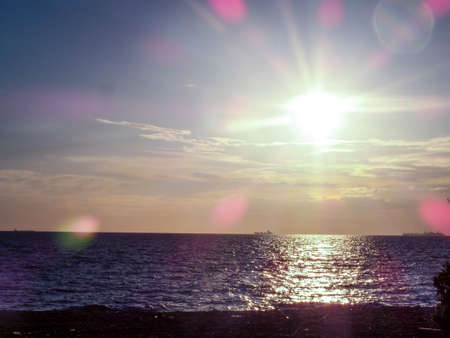 Sunset over sea in the evening at banglamung beachの写真素材
