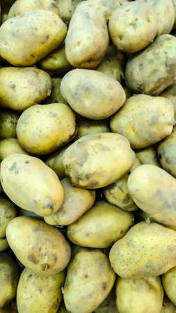 Fresh a dozen potatos background in the basketの写真素材