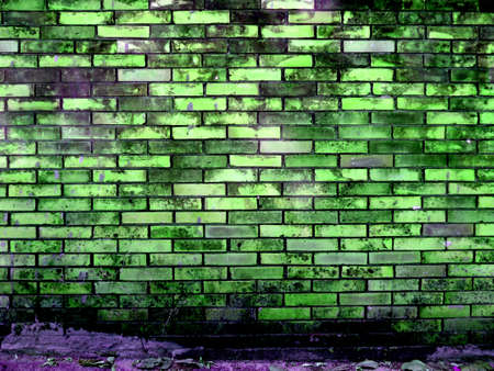Ancient blick wall background green surfaceの写真素材
