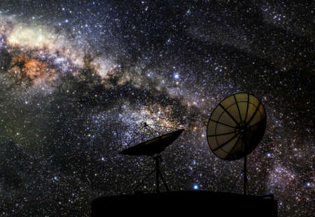 two satellite disk in the dark sky and milky way galaxy transmission information