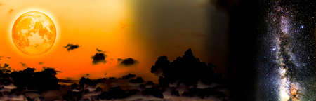 parnorama of night blur cloud sky and blood moon
