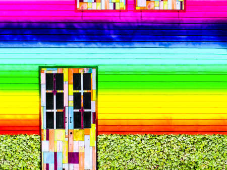 wood door vintage colorful rainbow wallpaper textureの写真素材