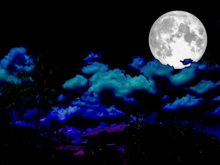 super full moon on the dark night skyの写真素材