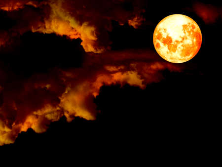 super blood moon in gold sky in the night