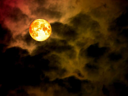 super full blood moon in night sky, Elements of this image furnished by NASAの写真素材