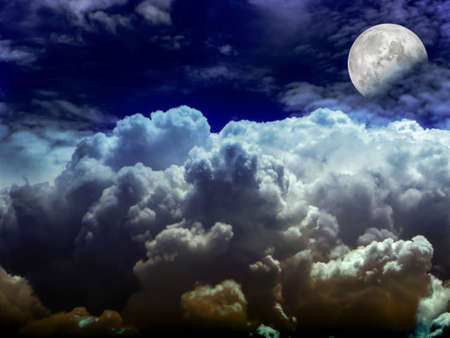 half moon heap white cloud in the night sky, Elements of this image furnished by NASAの写真素材
