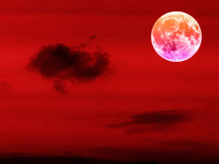 full blood moon in the red night sky, Elements of this image furnished by