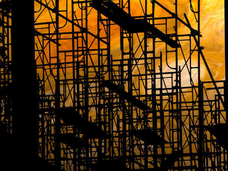 jupiter background over dark sky and silhouette structureの写真素材