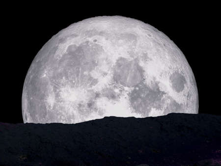 super blue moon back middle on mountainの写真素材
