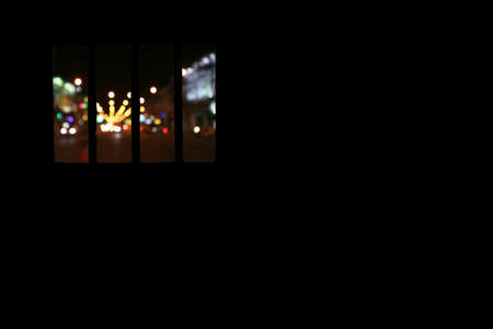 iron metal bar in dark room blur traffic light, concept drink no driving