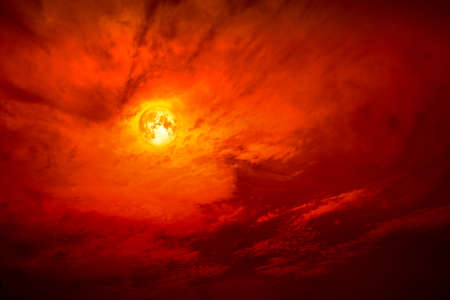 full blood moon silhouette dark red cloud in night red skyの写真素材