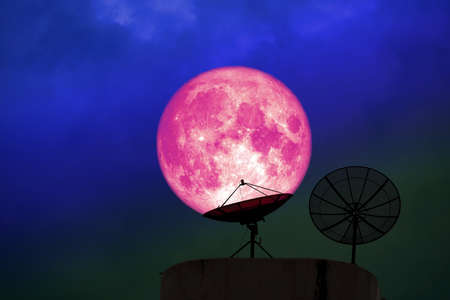 super blood moon back silhouette satellite disk and night red cloud on sky