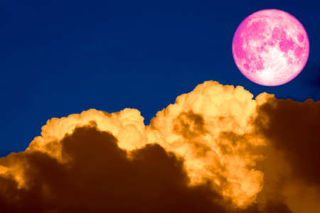 pink moon on sky  heap cloud and spread soft cloud