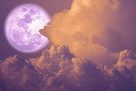 wolf moon back on silhouette heap cloud on sunset skyの写真素材