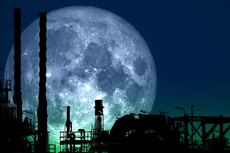 super blood moon back on silhouette refinery oil industry night skyの写真素材