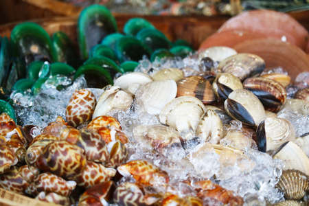 Fresh seafood beside the road, or street food can be seen in Thailand and tourist attractionsの写真素材