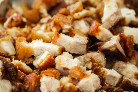 Crispy pork on street food famous in the pattaya city thailandの写真素材