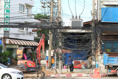 Chonburi, Thailand, December 13, 2018, The disarrangement of the cable TV that the contractor installed with thoughtlessnessのeditorial素材