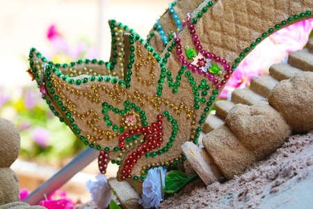 Naga sand pagoda in Songkran festival represents In order to take the sand scraps attached to the feet from the temple to return the temple in the shape of a sand pagodaの写真素材