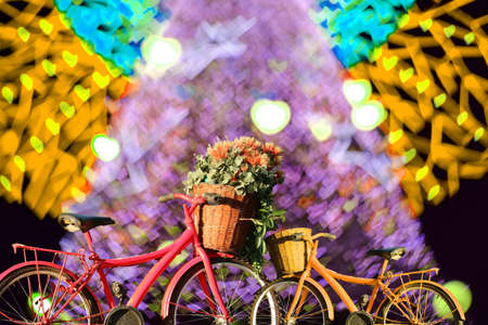 blur heart shape love valentine day on red tree in garden night lightの写真素材