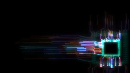 Futuristic digital intelligent chip data processing technology full power and energy and blur chip...