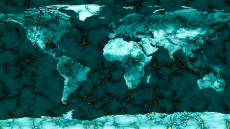 world map on gold mineral granite and blue marble sheet luxury interior texture surface top dark...