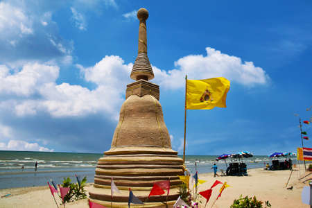 sand pagoda in Songkran festival represents In order to take the sand scraps attached to the feet from the temple to return the temple in the shape of a sand pagodaのeditorial素材