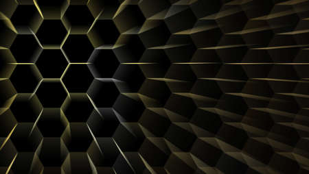 digital hexagon dimension moving wire protection light burst and center moving to change position blur ray tone Abstract hexagon futuristic texture background pattern on black isolatedの写真素材