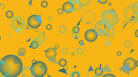 blur bubbles multi size and triangel flying motion on yellow gold backgroundの写真素材