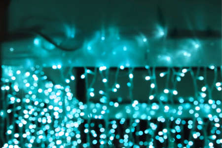 aqua abstract of blur and bokeh glow interior and light night garden and blur power electric lineの写真素材