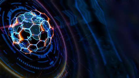 Quantum computer futuristic technology with digital hexagon and red blue laser animation cover and...