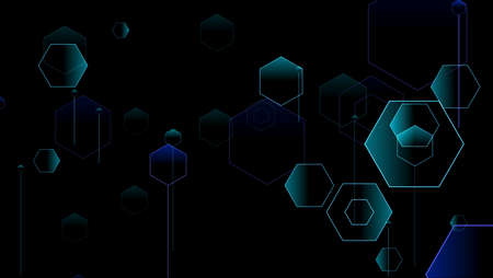 absract digital gradient dark blue hexagon polygon motion on black screen backgroundの写真素材