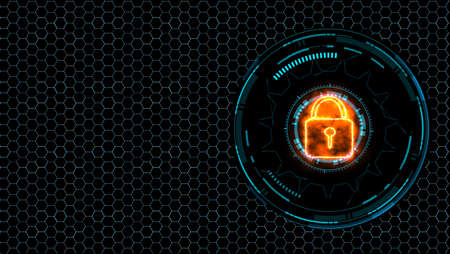 Quantum cryptography security lock matrix technology hexagon wire animation on the black screen